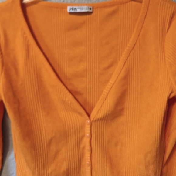 ZARA Cropped Ribbed Bolero Long Sleeve Button Down Cardigan Top Sz. M - Picture 6 of 9